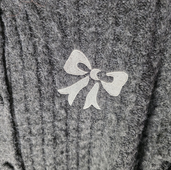 Vici Charcoal Knit Cardigan with Bow Accent - Picture 4 of 5